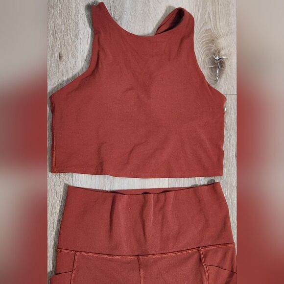 Athleta burnt orange salutation 7/8 tight powervita workout set size small - Picture 6 of 10